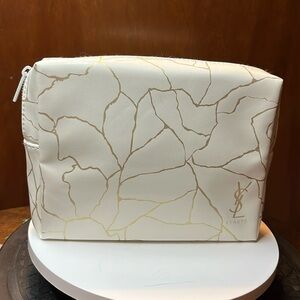 YSL   Beauty Bag   Cosmetic purse  white/shiny gold veins& logo NWO New w/o tags